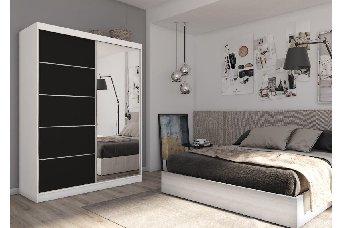 Szafa przesuwna czarno biała 160 z lustrem MARETA 