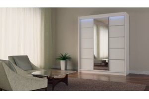 Biała szafa przesuwna 180 z lustrem i led MARETA