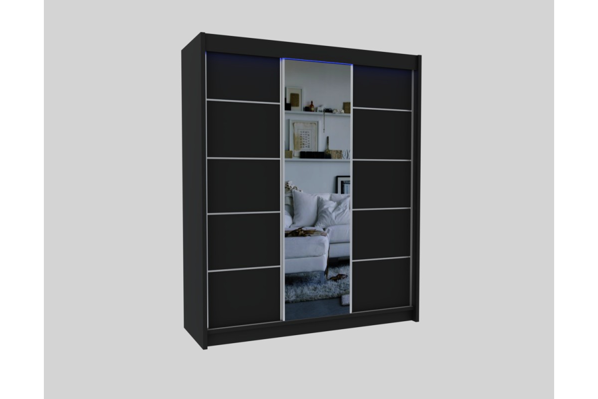 Czarna szafa przesuwna 180 z lustrem MARETA