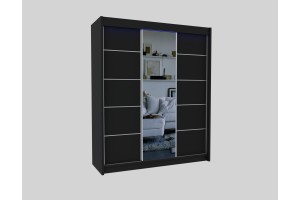 Czarna szafa przesuwna 180 z lustrem MARETA