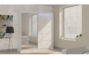 Biała pojemna szafa przesuwna 200 z lustrem MARETA