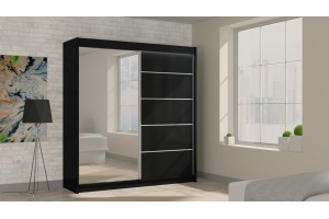 Czarna szafa przesuwna 200 z lustrem MARETA