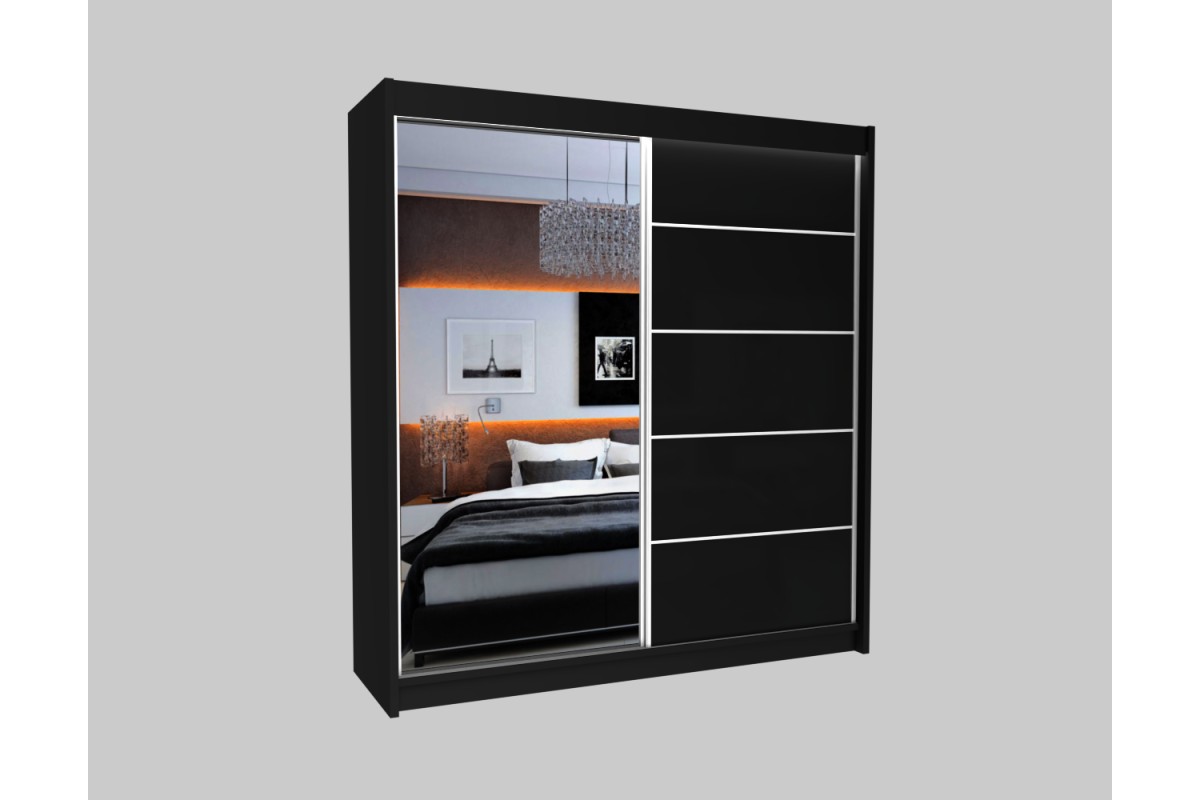 Czarna dwudrzwiowa szafa przesuwna 200 z lustrem MARETA