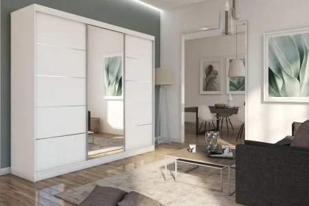 Szafa przesuwna 240 trzydrzwiowa z lustrem MARETA
Biała szafa przesuwna 240 z lustrem MARETA
