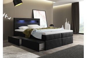 Czarne łóżko kontynentalne z szufladami 140x200