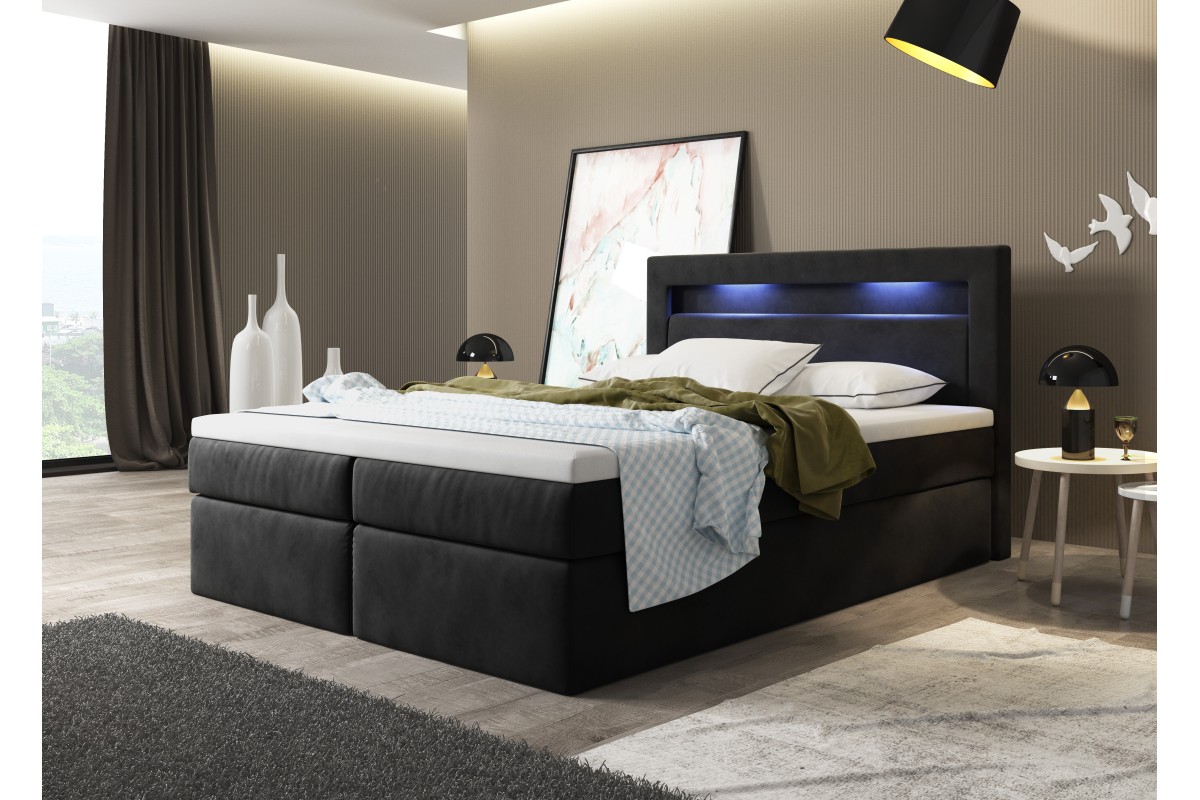 Czarne łóżko kontynentalne 140x200, łóżko hotelowe, łóżko małżeńskie