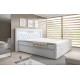 Białe łóżko kontynentalne ARONA z szufladami i zanóżkiem