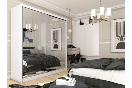 Biała szafa przesuwna 200 BALDER z lustrem