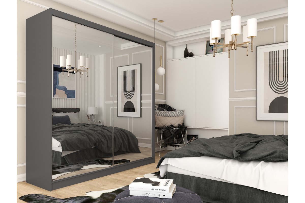 Szafa przesuwna z lustrem 200 szara