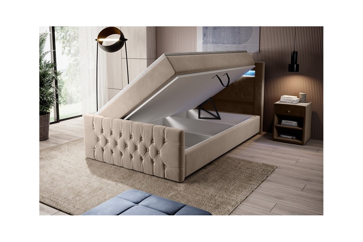 Beżowe łóżko kontynentalne 120x200 z zanóżkiem