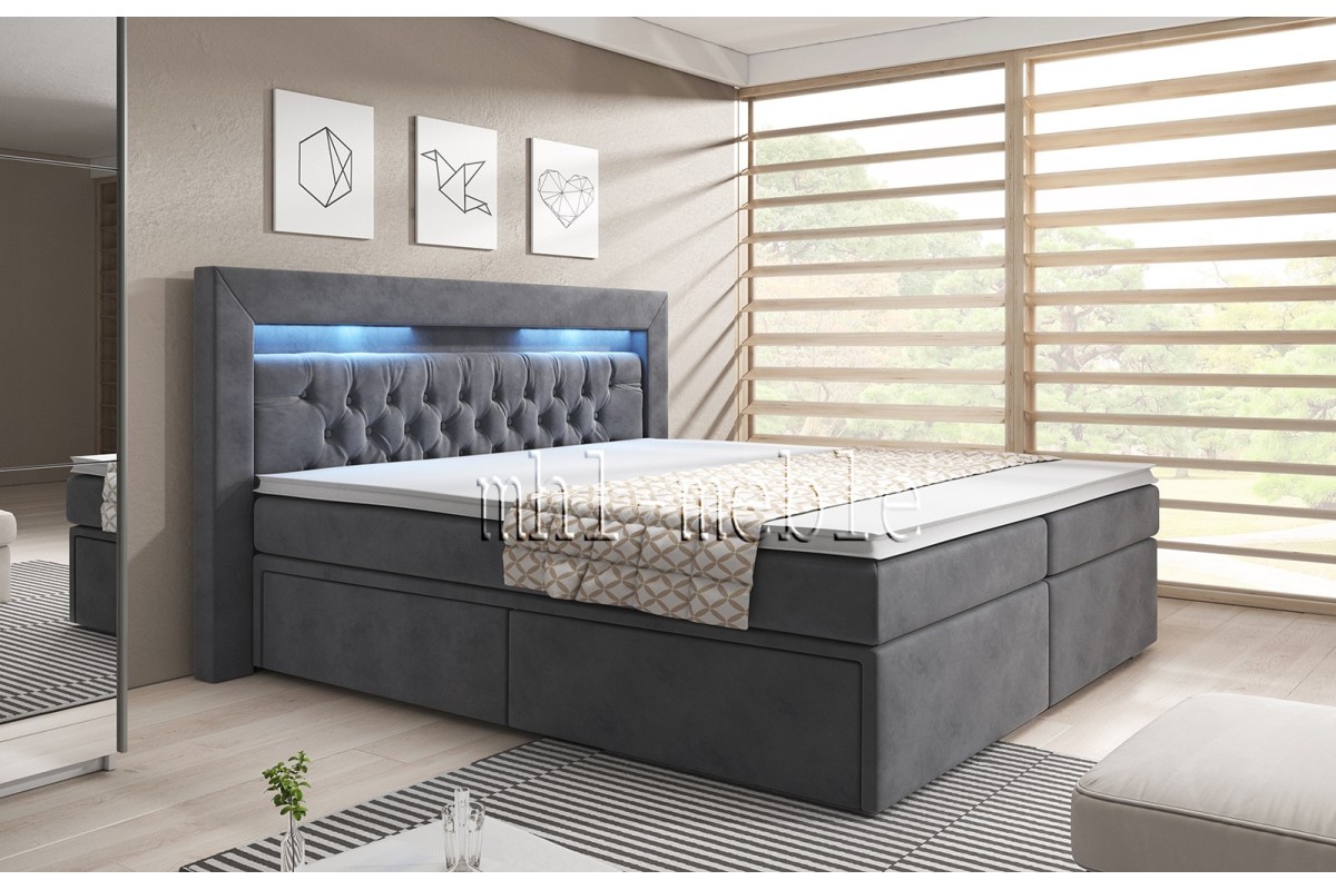 Szare łóżko kontynentalne 180X200 z szufladami