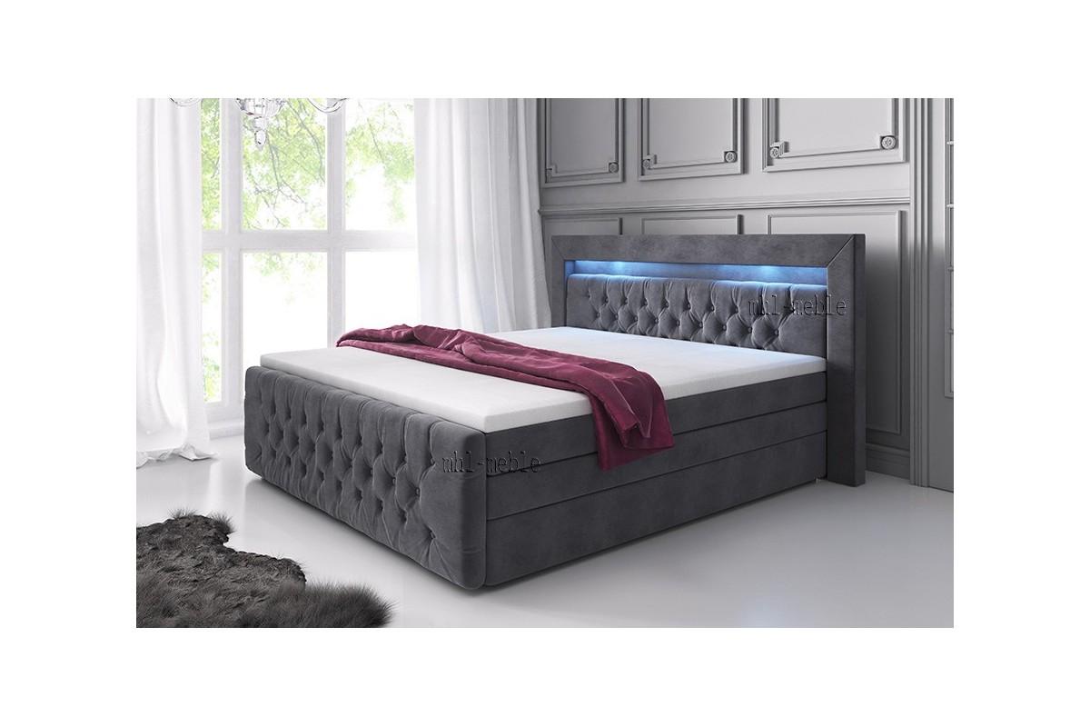 Szare łóżko kontynentalne 180x200 z pojemnikiem