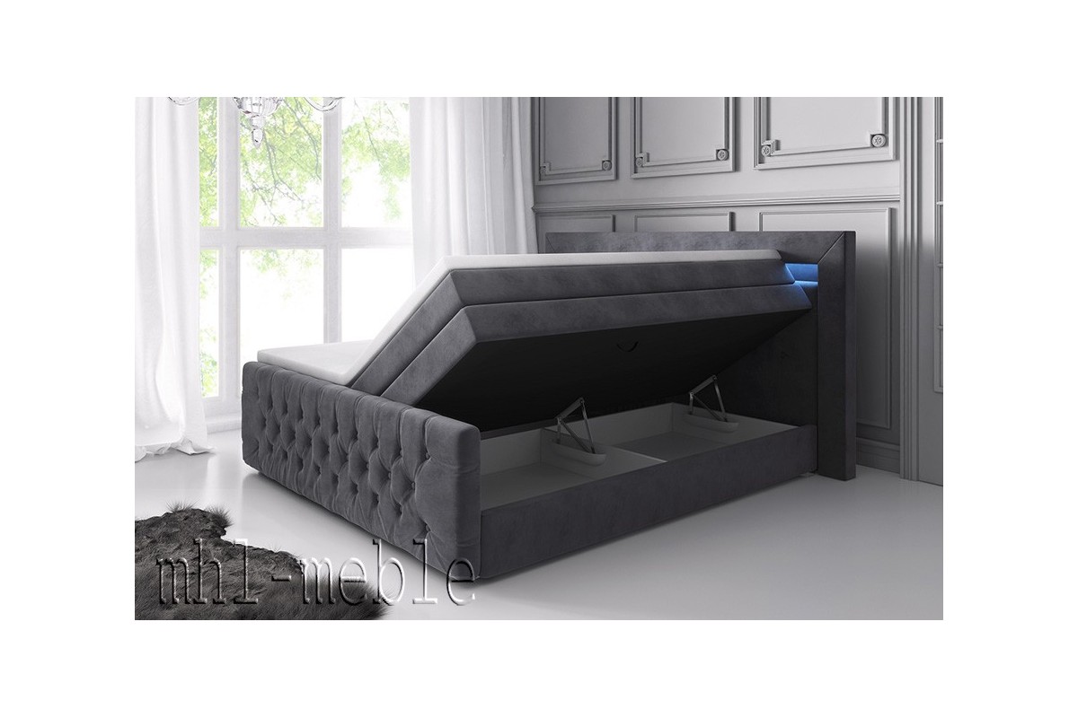 Kontynentalne łóżko 180x200 z pojemnikiem na pościel i LED