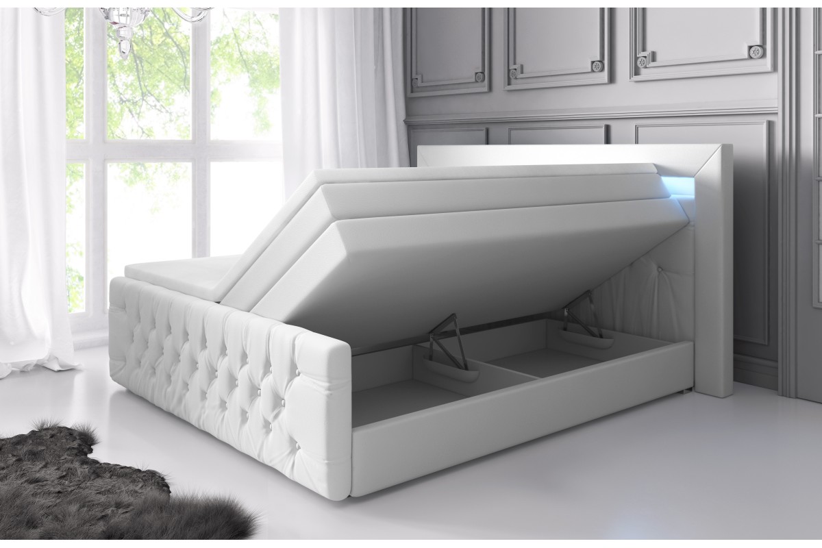 Białe kontynentalne  łóżko 180x200 z pojemnikiem