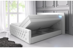 Białe kontynentalne  łóżko 180x200 z pojemnikiem