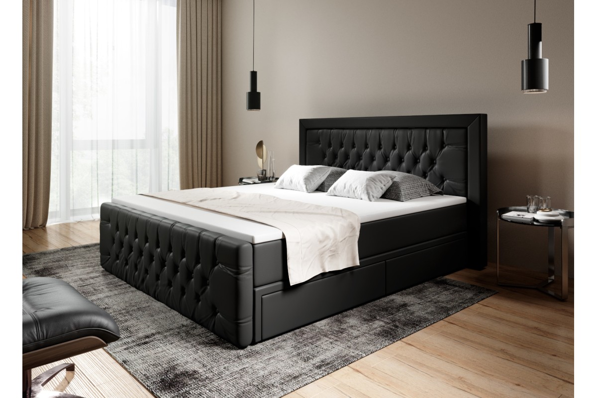 Czarne łóżko kontynentalne z materacem 160x200