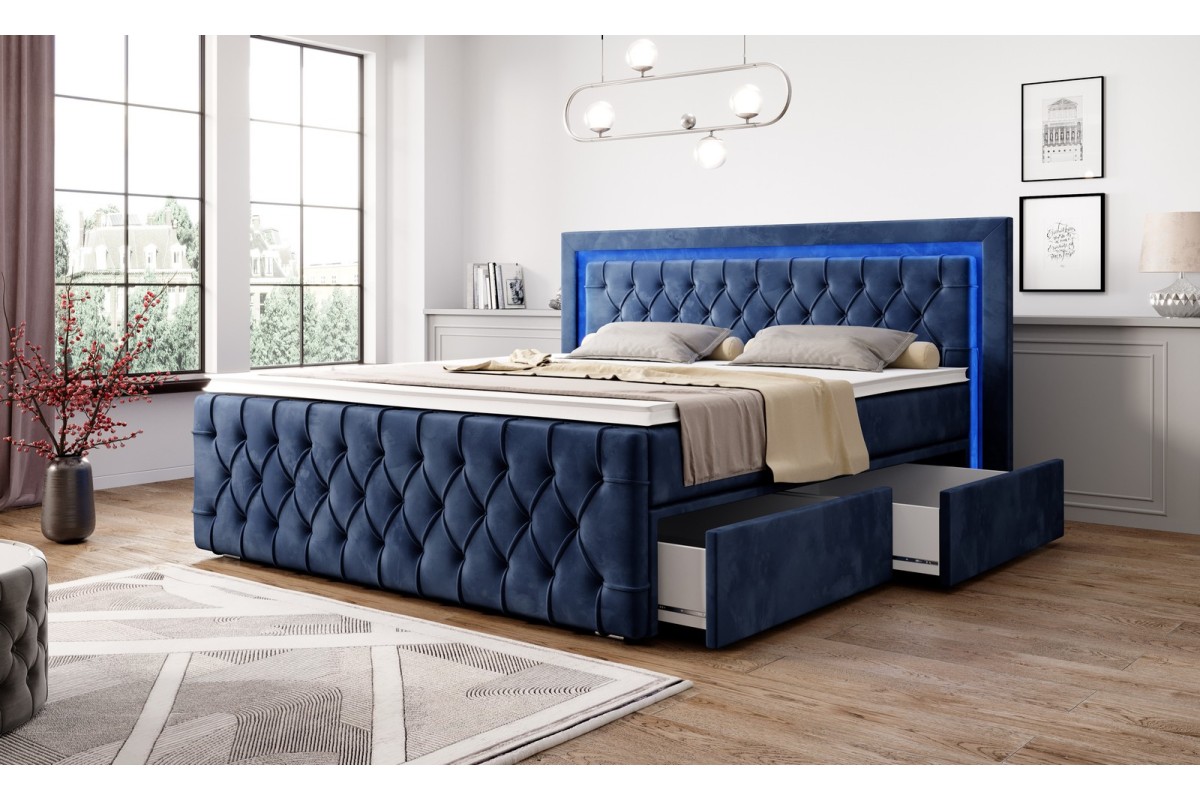 Łóżko kontynentalne 160x200 z szufladami i oświetleniem led