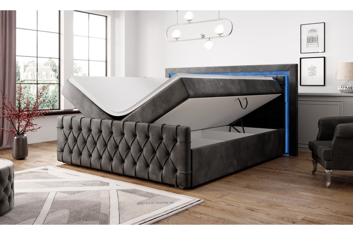 Łóżko kontynentalne 180x200 z pojemnikiem i oświetleniem led