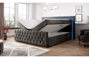 Łóżko kontynentalne 180x200 z pojemnikiem i oświetleniem led