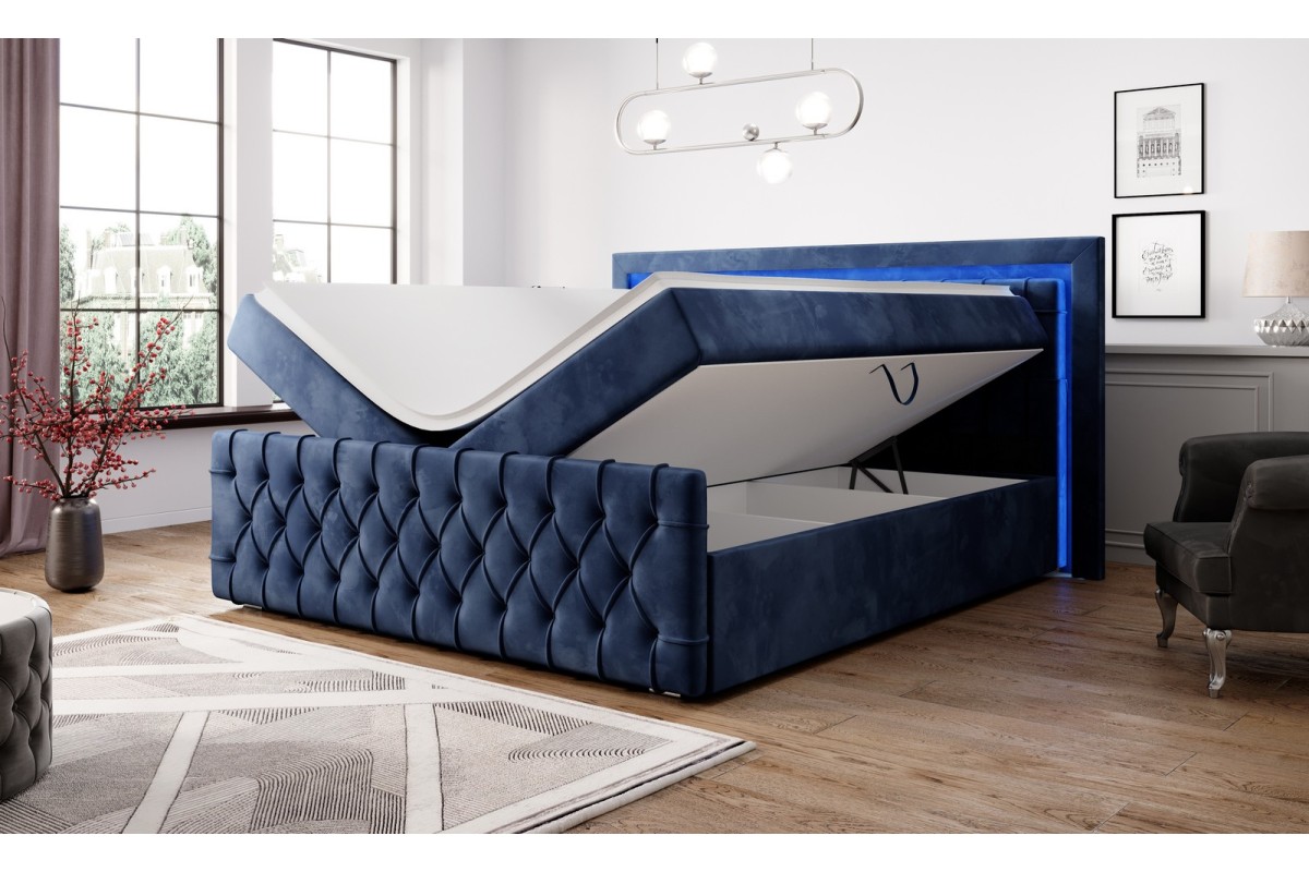 Łóżko kontynentalne 160x200 z pojemnikiem i oświetleniem led