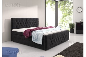 Czarne łóżko kontynentalne 140x200 ze skrzynią