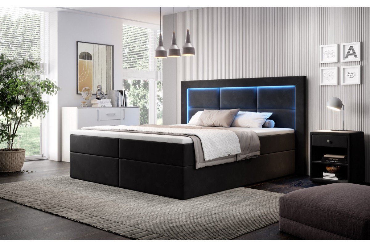 Łóżko kontynentalne 160x200 z pojemnikiem i oświetleniem led