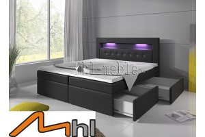 Łóżko kontynentalne 180x200 LETTO LED czarne z oświetleniem