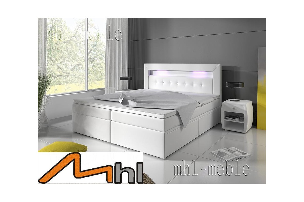 Białe łóżko kontynentalne 180x200 LETTO LED 2