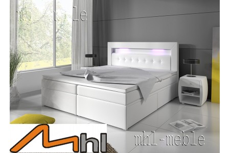 Łóżko kontynentalne małżeńskie LETTO LED 2 z szufladami białe