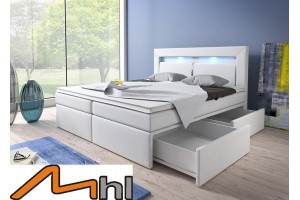 Łózko kontynentalne 160x200 białe z oświetleniem LED