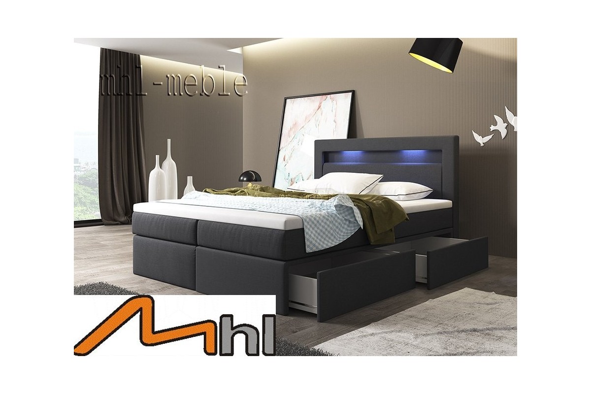 Łóżko kontynentalne 140x200 z oświetleniem Led i szufladami