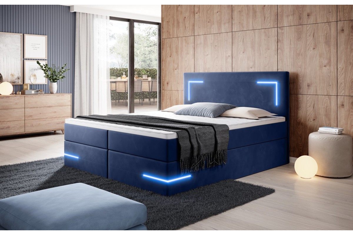 Łóżko kontynentalne 140x200 z pojemnikiem i oświetleniem led producent