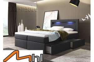 Łóżko kontynentalne 160x200 z oświetleniem Led i szufladami