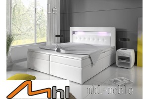 Łóżko kontynentalne 140x200 LETTO LED 2 z szufladami białe