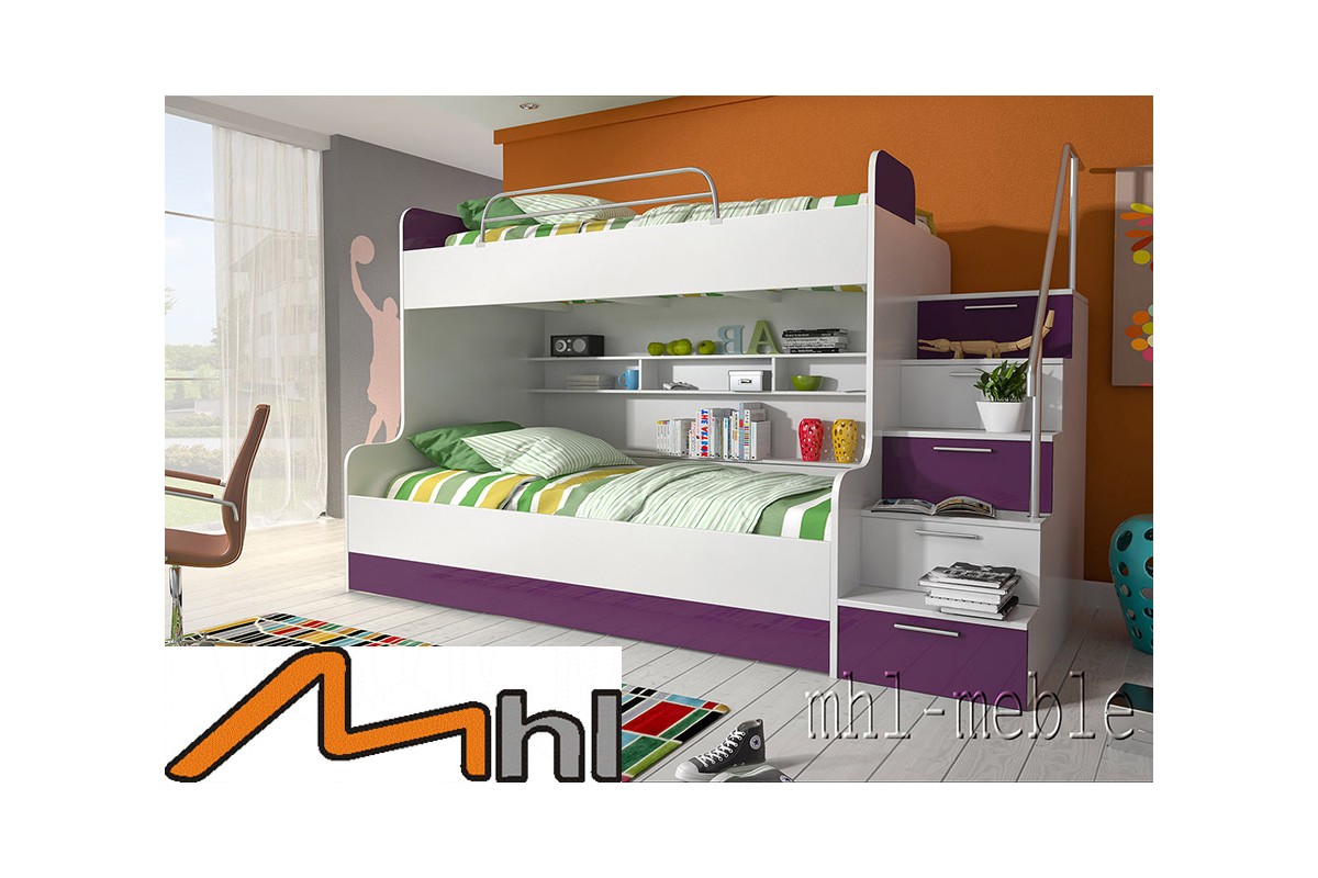 Fioletowe meble młodzieżowe z łóżkiem piętrowym