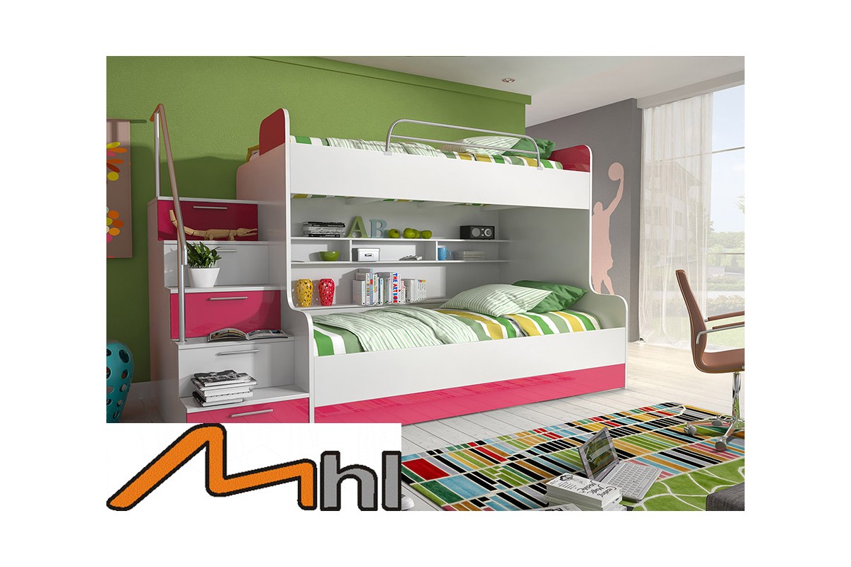 Różowe meble młodzieżowe z łóżkiem piętrowym