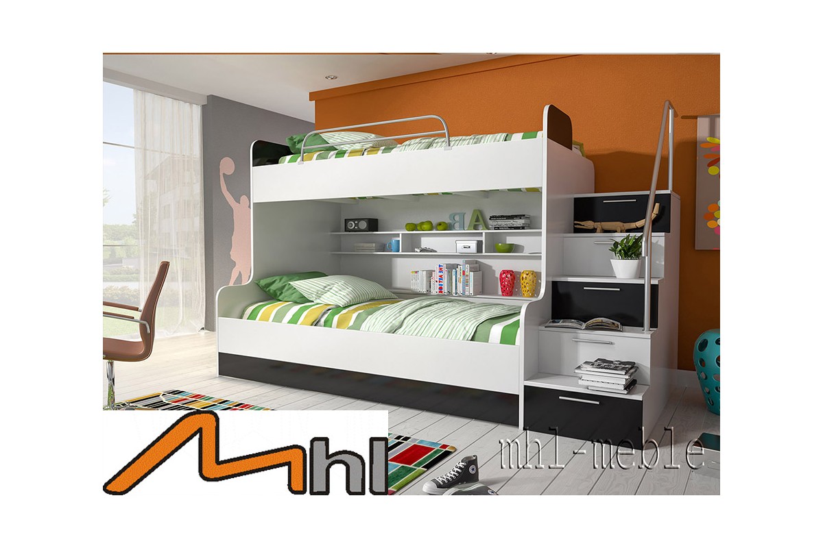 Czarno-białe łóżko piętrowe 