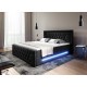 Czarne łóżko kontynentalne PRIMA z pojemnikiem i oświetleniem LED