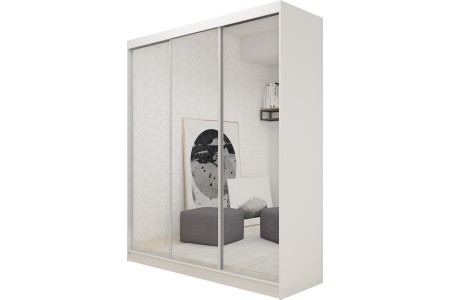 Trzydrzwiowa biała szafa przesuwna z lustrem 180 BALDER 2