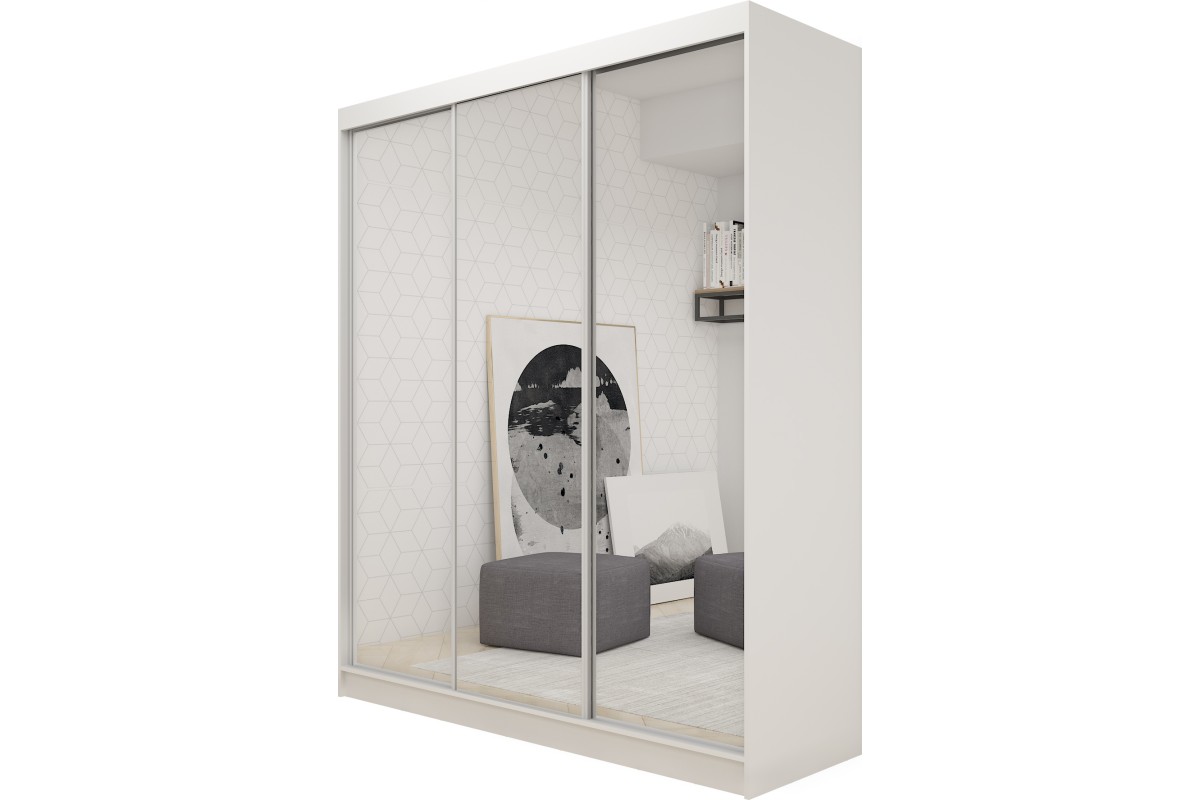 Biała szafa przesuwna BALDER 180 z lustrem