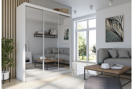 Trzydrzwiowa biała szafa przesuwna z lustrem 180 BALDER