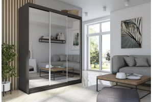 Trzydrzwiowa czarna szafa przesuwna z lustrem 180 BALDER