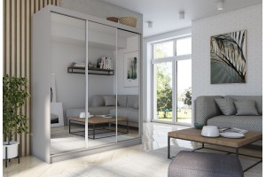 Trzydrzwiowa szara szafa przesuwna z lustrem 180 BALDER