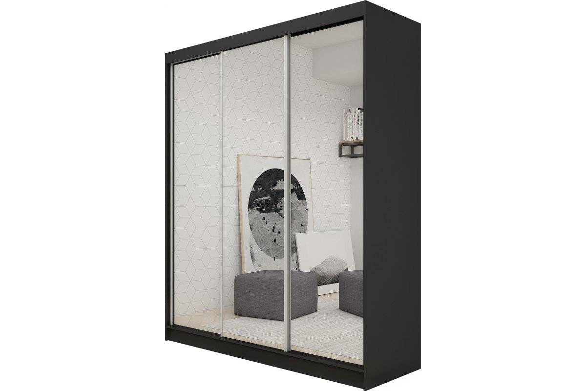 Czarna szafa przesuwna BALDER 180 z lustrem