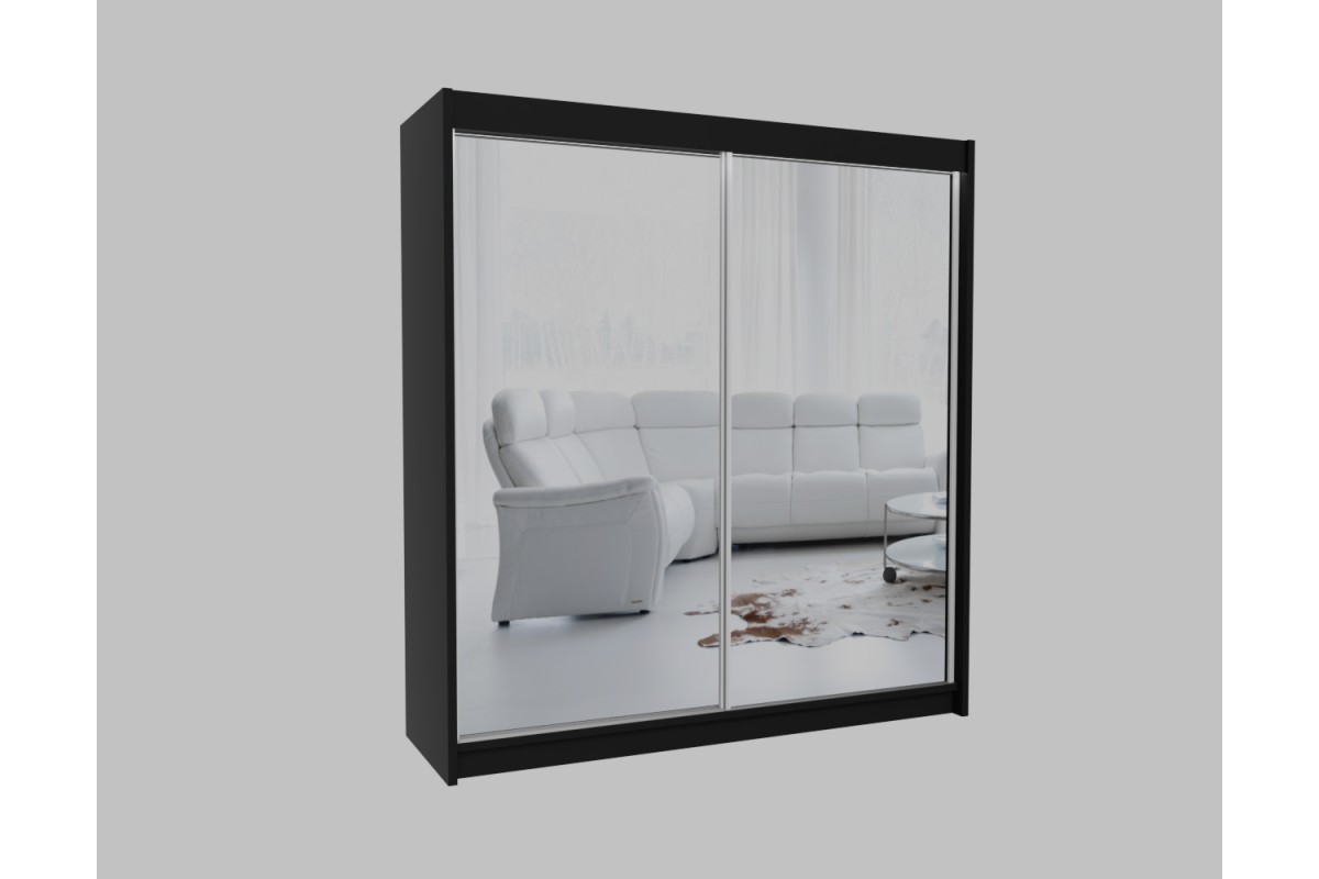 Duża czarna szafa przesuwna 200 z lustrem