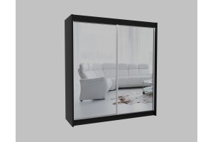 Duża czarna szafa przesuwna 200 z lustrem