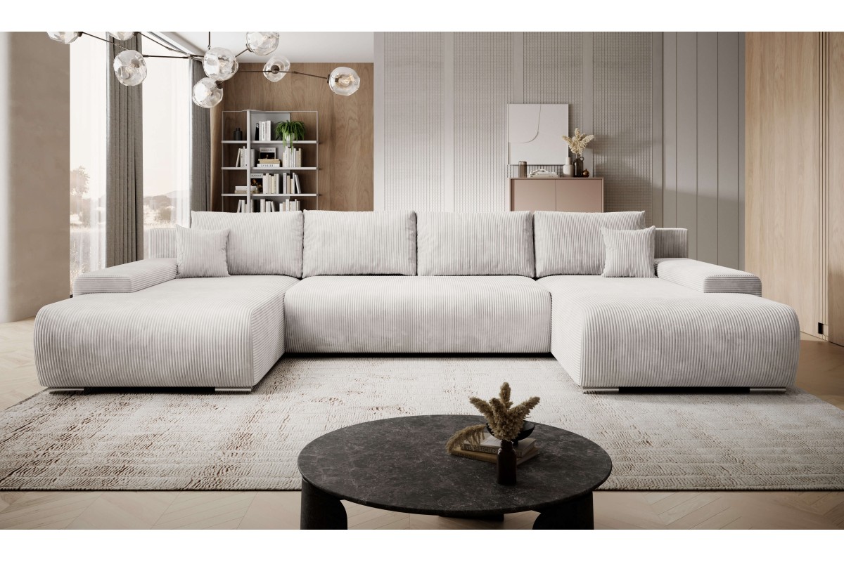 Beżowy narożnik w kształcie litery U sztruksowy