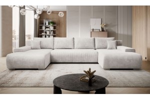 Beżowy narożnik w kształcie litery U sztruksowy