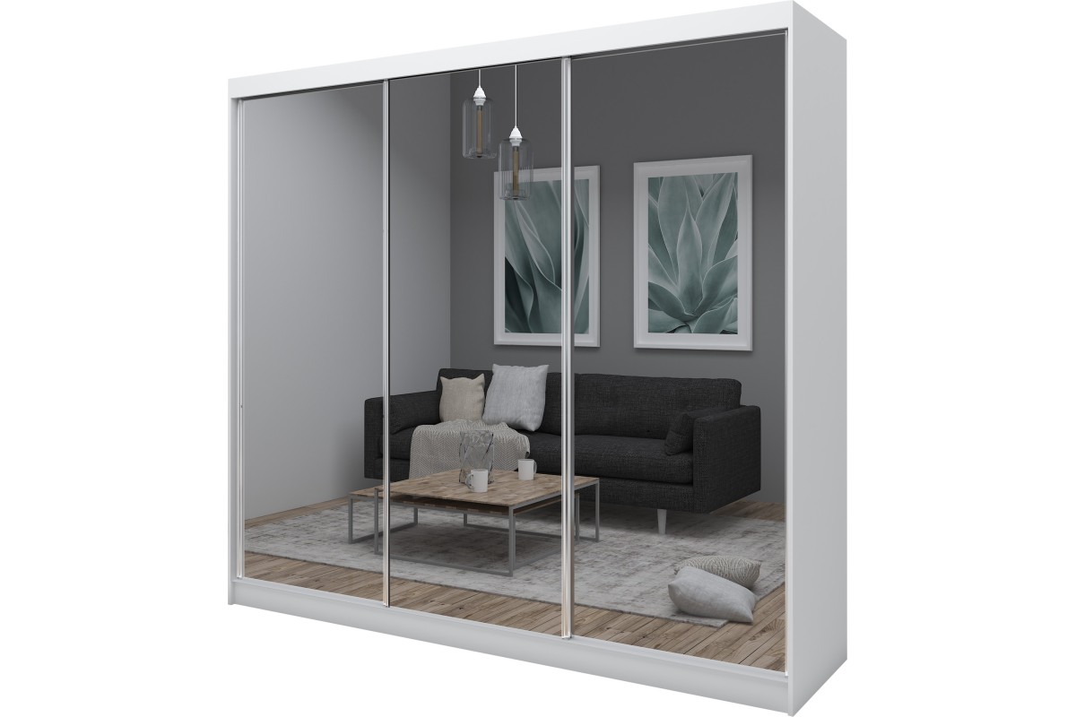 Biała szafa przesuwna BALDER 240 z lustrem