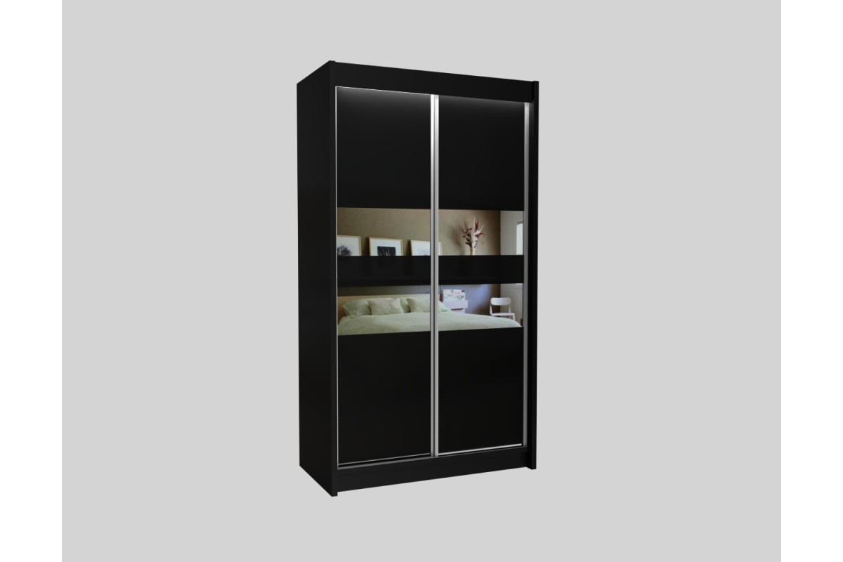 Czarna szafa przesuwna z lustrem PORTO 120
